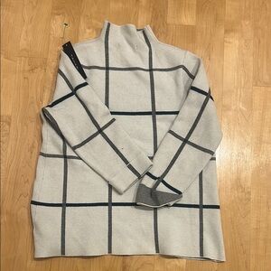 Tahari Womens Gray / Black Plaid Windowpane Mock Neck Sweater